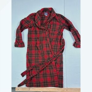 Pendleton Vintage Wool Robe Red Black Plaid Belted Smoking Jacket USA Made Large